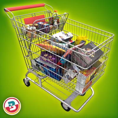 3D Model of Shopping cart full of grocery products - 3D Render 2